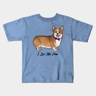 I Love My Corgi Dog With Blue Bow Tie Kids T-Shirt